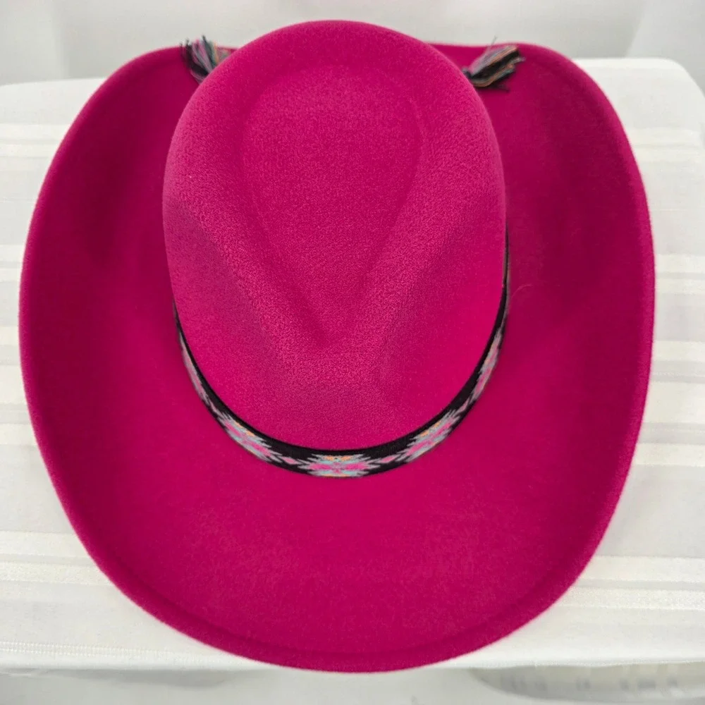 CC BEANIE Aztec Band Vegan Felt Western Cowboy Hat Pink Women NWT - Picture 6 of 8